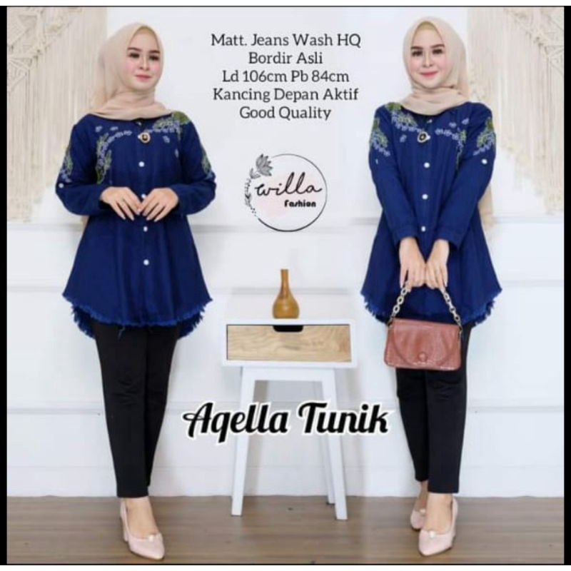 tunik bahan jeans model terbaru jeans import lengan panjang