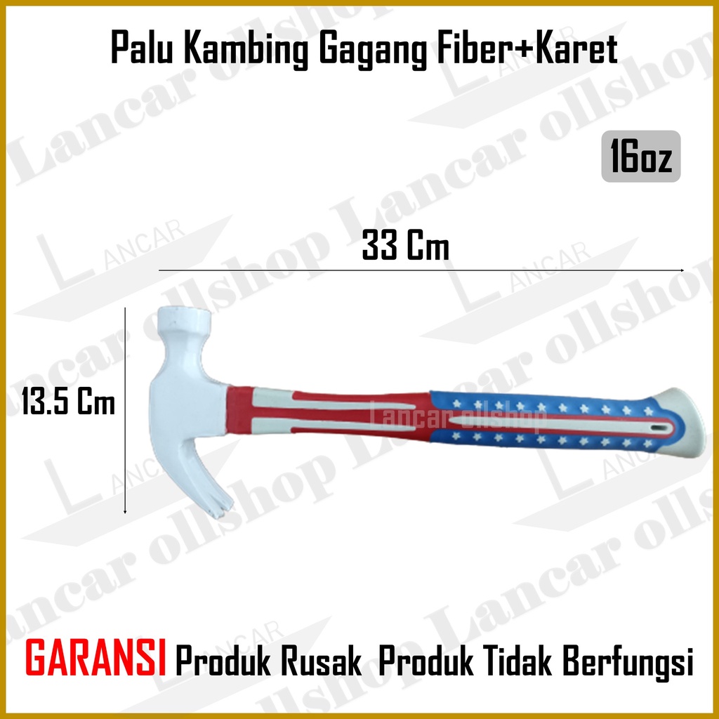 Palu Kambing Besi Martil Pencabut Paku Polos Gagang Fiber Lapis Karet Usa Murah 16oz