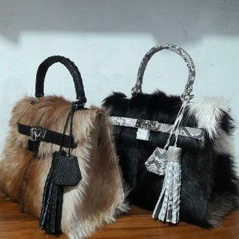 Tas Wanita H.K Kulit Ular mix Bulu Kambing Premium