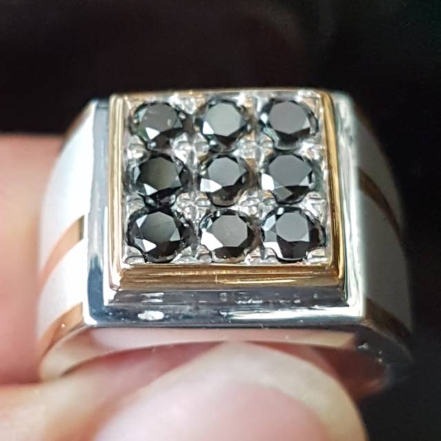 C415 Cincin stempel perak berlian  hitam  black diamond asli 