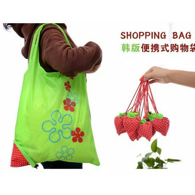 Tas Belanja Strawberry Lipat - Stoberi Shopping Bag Kantong Belanjaan Baggu