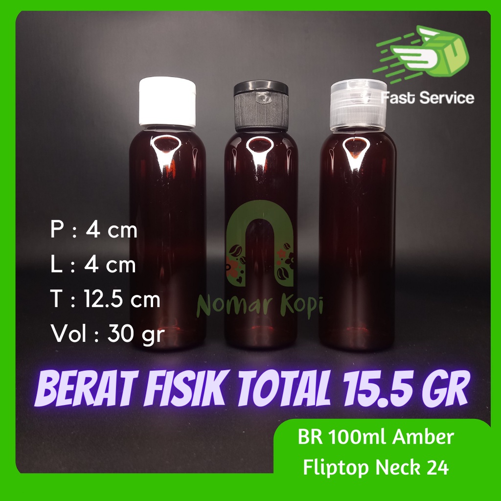 Botol 100ml Amber Fliptop N 24 Sabun Shampo Sanitizer Elegant Grosir