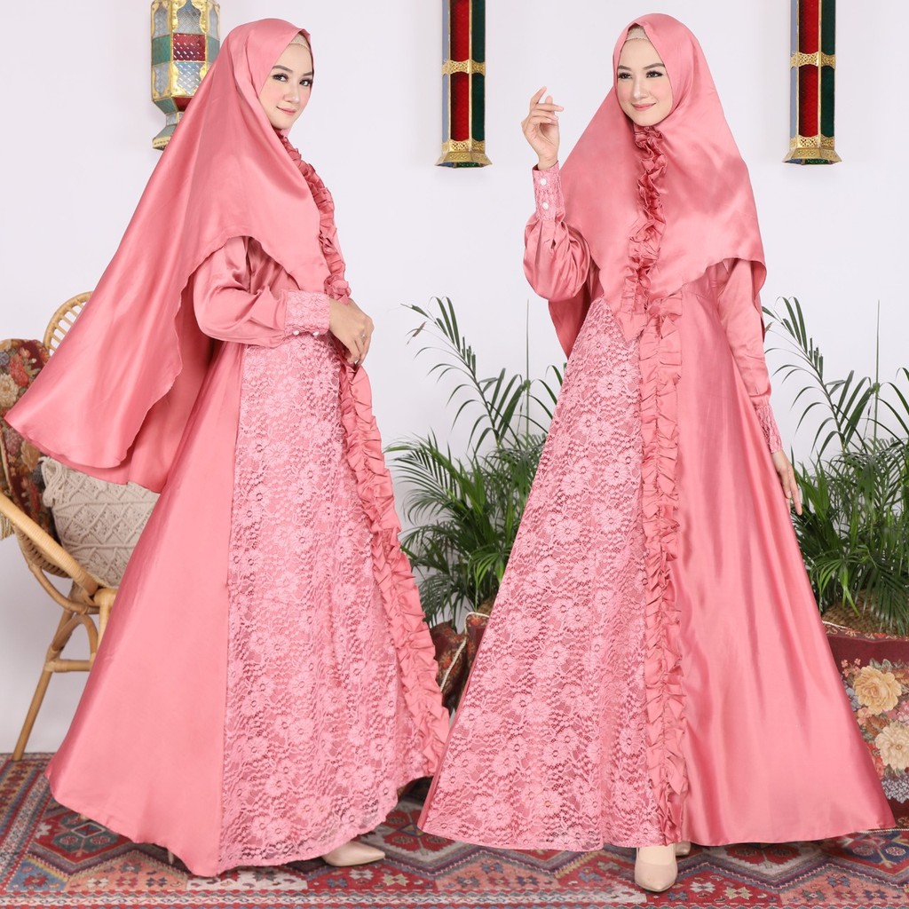 HOPYLOVY Gamis Brukat Sumita Syari + Bergo