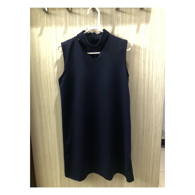 Dress terusan baju navy biru dongker wanita mini dress party halterneck