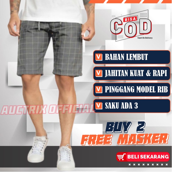 Celana Tartan Pendek Pria Dewasa Distro Pinggang Rib Karet