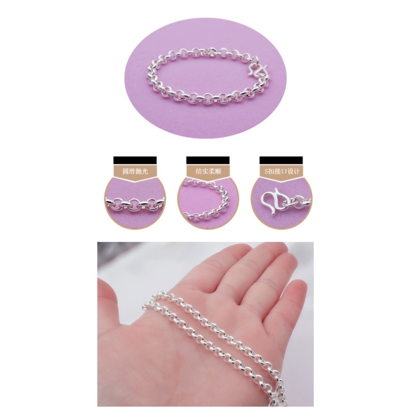 antai gelang 100% Nyata 925 gelang perak murni 3.0-4.0mm Gelang Gelang Berbentuk O Gelang Siswa Sederhana Korea Fashion Perhiasan Hadiah Bebas Alergi