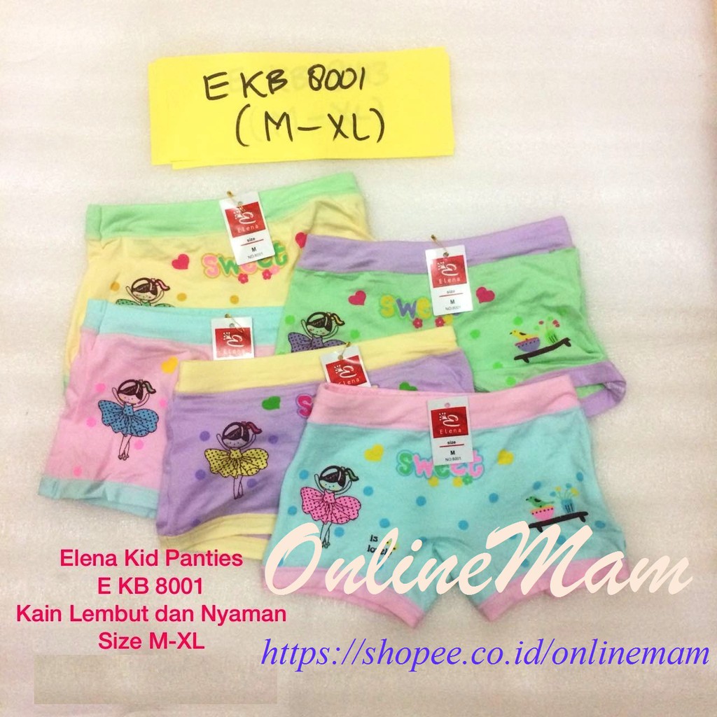 Celana Dalam Anak Perempuan / CD Katun Boxer Kid Panties Cewek Merek Elena 51041, 51042, 51043,51027, 8001