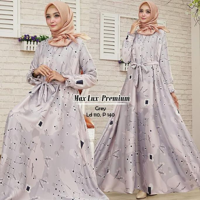 BAJU DRESS GAMIS MUSLIM PESTA MAXMARA PREMIUM MEWAH GREY