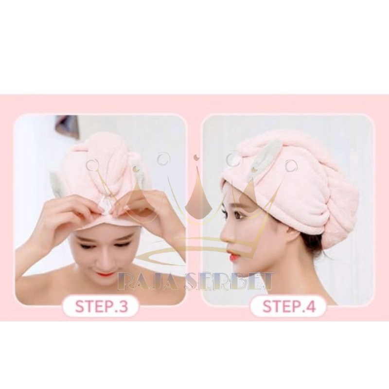 HANDUK KERAMAS/HAIR TOWEL SHOWER CAP/HANDUK KEPALA PREMIUM QUALITY/DRY HAIRCAP MOTIF KELINCI