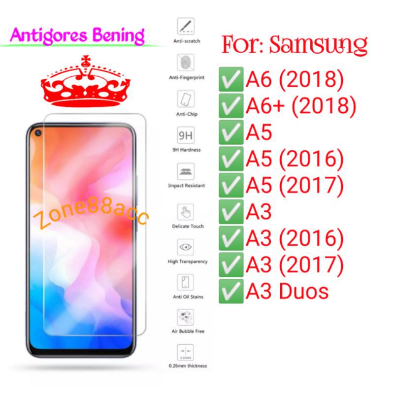 Samsung A6 A6plus A5 A3 2017 2016 Plus Antigores Bening Tempered Glass Screen Guard protector TG