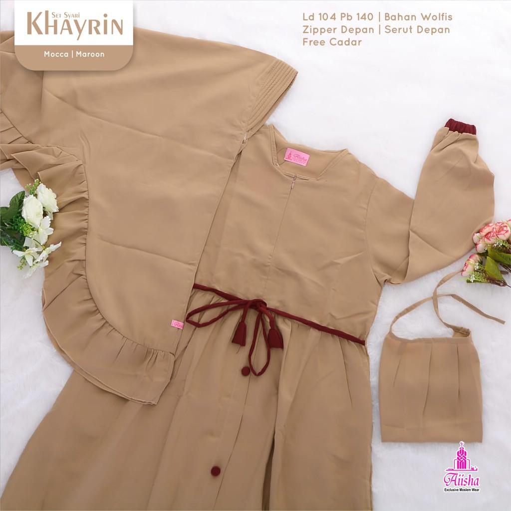 KHAYRIN - DRESS GAMIS SYARI FREE CADAR SET JILBAB BAJU PAKAIAN PESTA WANITA PEREMPUAN CEWEK BY AISHA