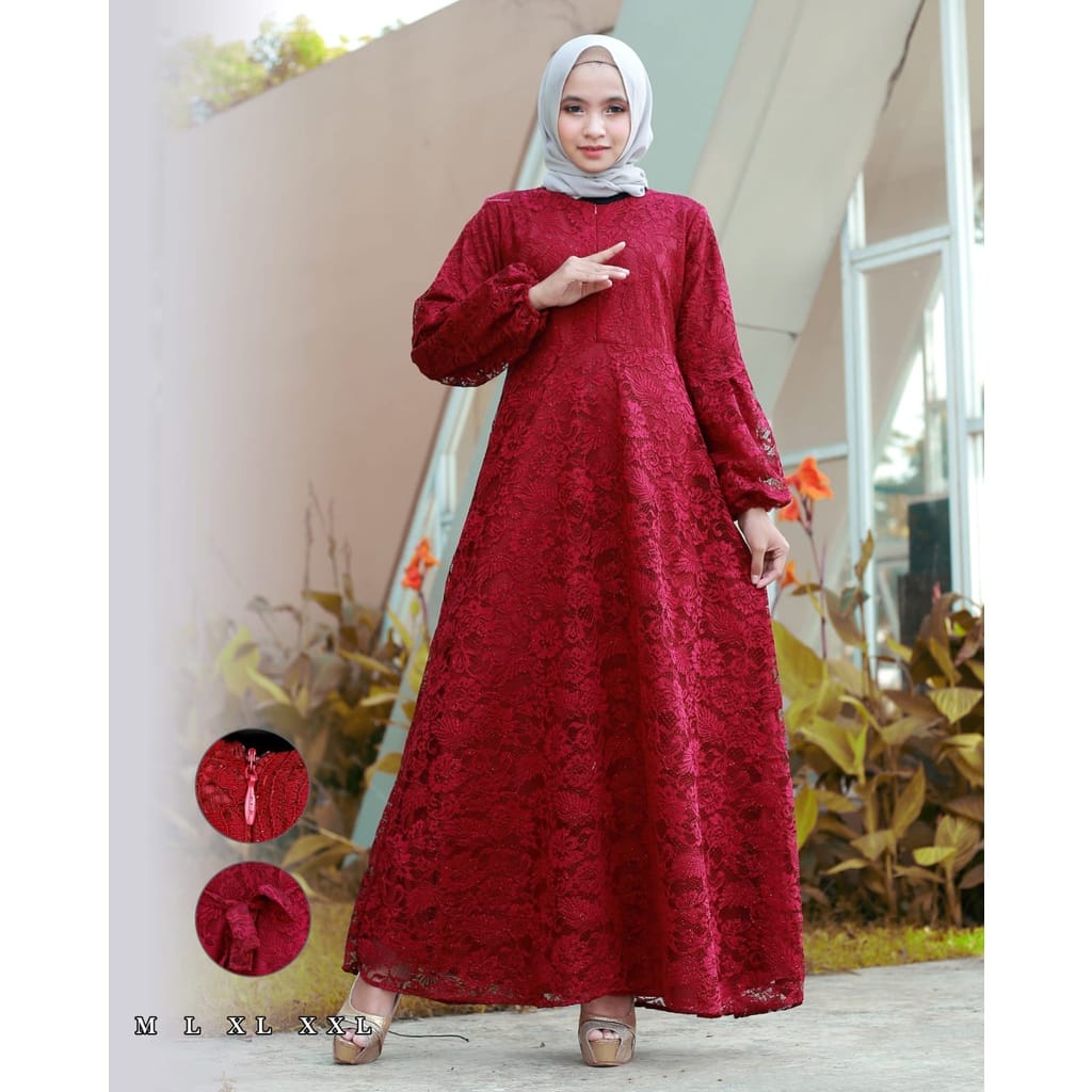 Aldine gamis brukat tule//gamis pesta modern//gamis wanita //fashion wanita terbaru