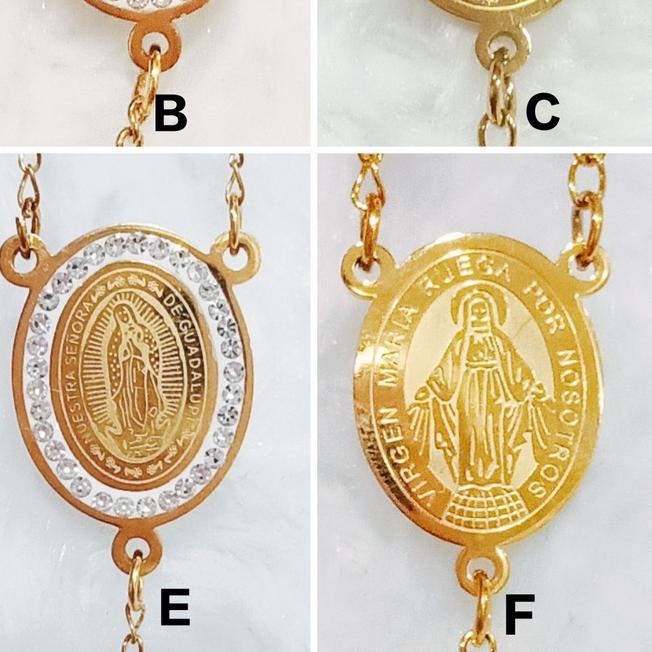 ♛ ROSARIO TITANIUM GOLD SILVER Kalung Rosario Bunda Maria St Benedict Katolik Medali Wasiat ○