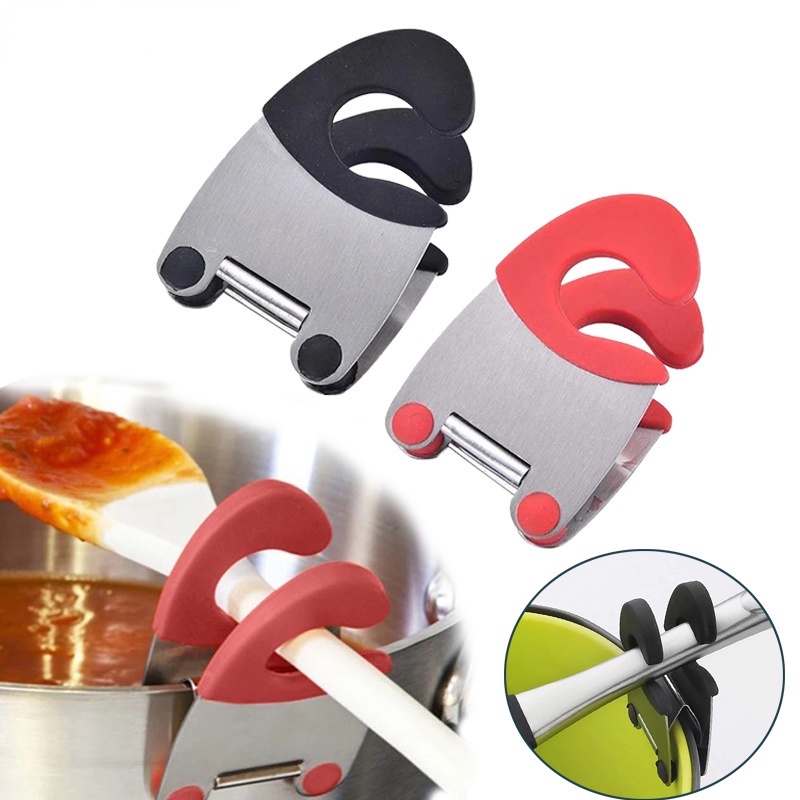 Klip Holder Spatula Sendok Garpu Piring Bahan Stainless Steel Anti slip Hemat Ruang Serbaguna Untuk Aksesoris Dapur