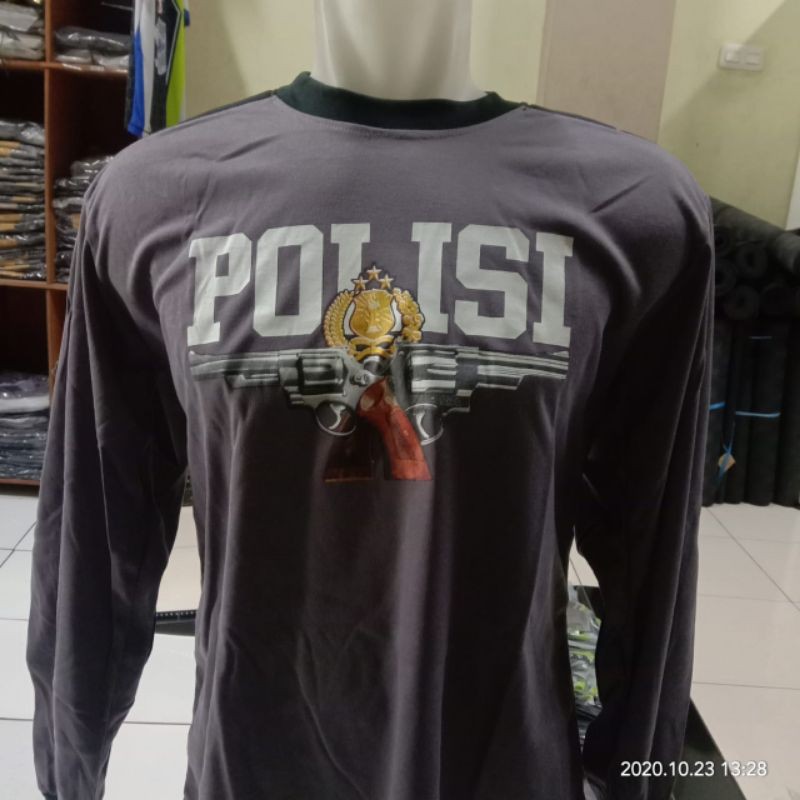 Kaos Bantalan Polisi abu lengan panjang |Kaos penembak Polri sablon depan lengan panjang