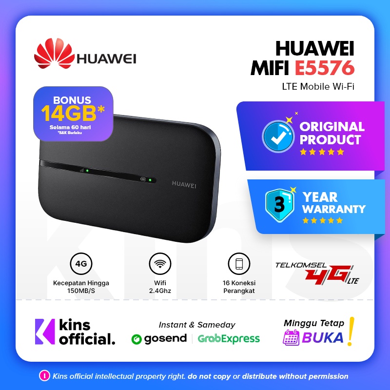 Huawei E5576 Modem Mifi 4G LTE / Mifi Modem Wifi Huawei E5576 Bonus Telkomsel Kuota 14Gb