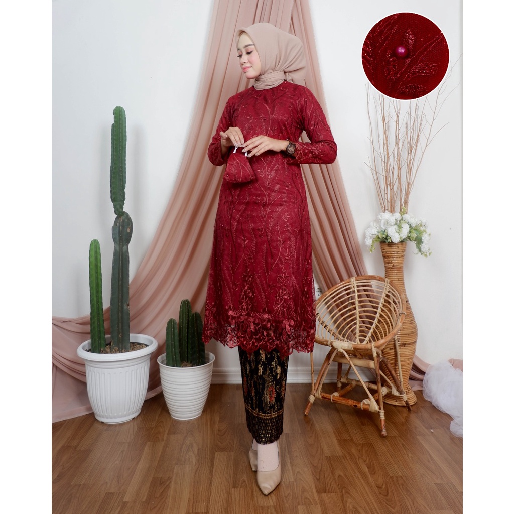 Setelan Kebaya Tunik Tulle Import Modern Outfit Kondangan Wanita Terbaru Dress Brukat By Laquse_kebaya2