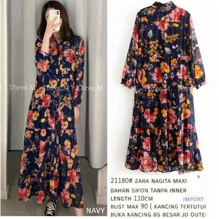 TM 21180/21190  NAGITA Dress Maxi/OUTER (2in 1) import(tanpa furing)-Navy