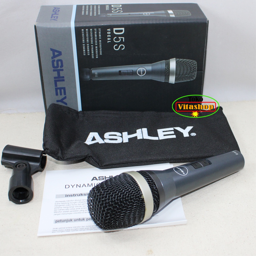 MICROPHONE ASHLEY D5S MIC KABEL DYNAMIK MIK VOCAL SUARA JERNIH