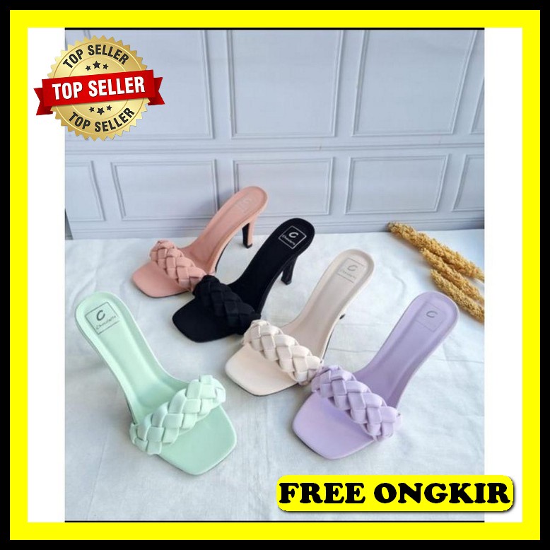 Shintasari Grizelle High Heels Wanita 100 % Hak Warna Putih Sendal Heels Wanita Hak Chunky Hils Wani