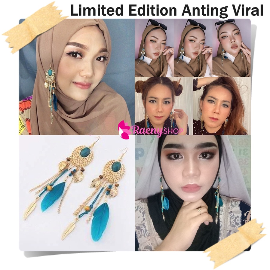 RAENYSHOP | Limited Edition ANTING HIJAB JUNTAI MEWAH HIJAU TOSCA JILBAB KERUDUNG KUDUNG ASESORIS MU