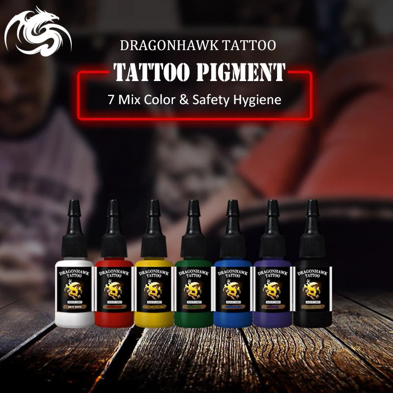 

PRODUK IMPORT High-Quality Dragonhawk Tattoo Ink 7-PACK Primary Color Set 0.5oz Bottles