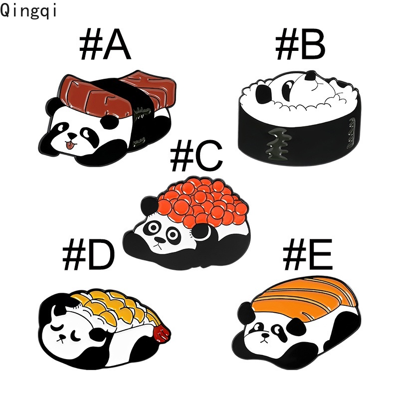 Bros Pin Enamel Desain Panda Sushi Beruang Nasi Gulung Sashimi Barbecue Gaya China Untuk Hadiah Anak