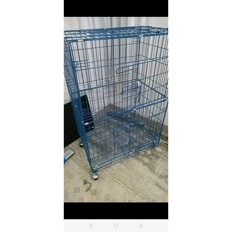Kandang kucing tingkat 3 besar+roda. Warna hitam. Bahan kuat-Ungu