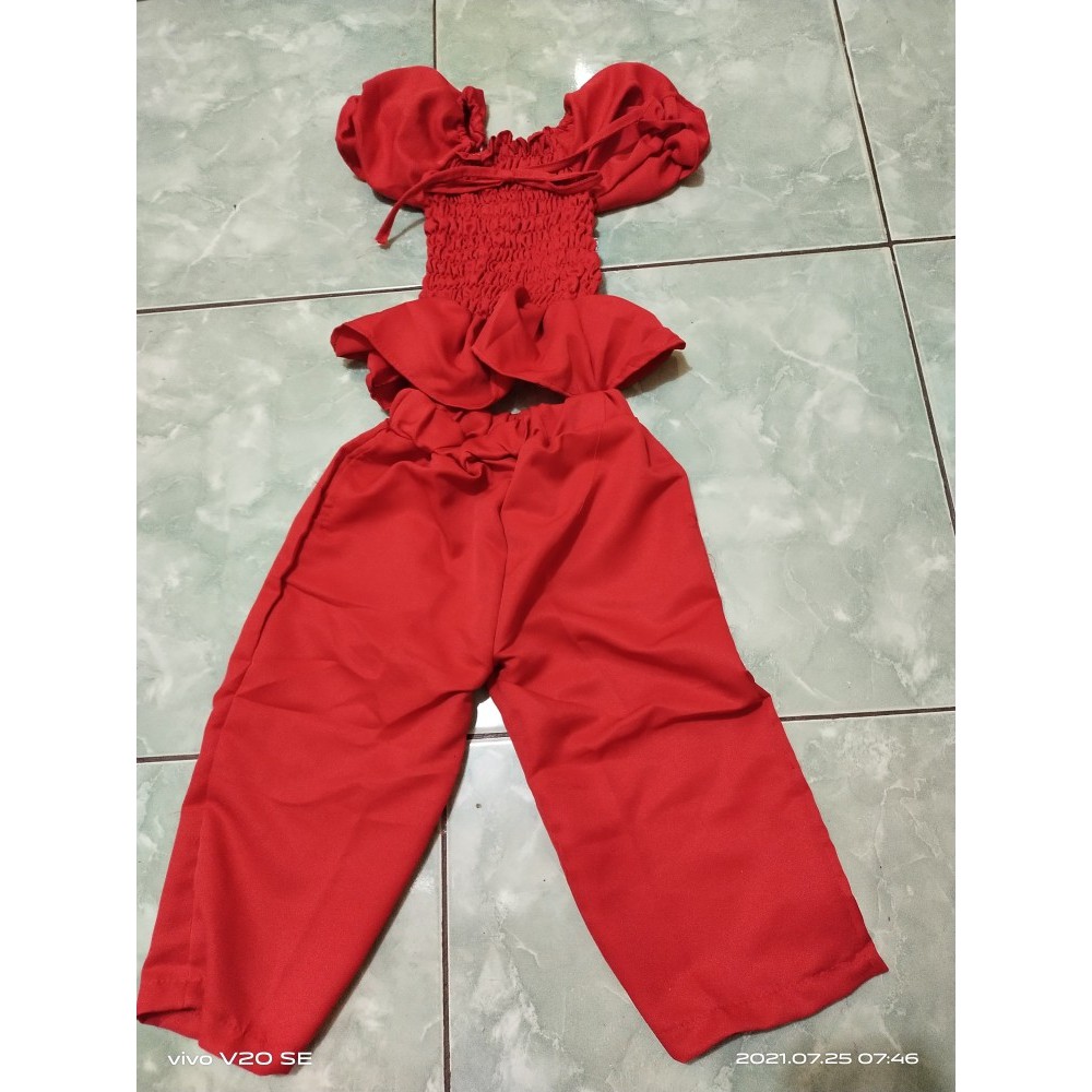 St Nana kids Setelan Chaca Kiddy Sabrina Kerut / Sabrina Serut Anak / Atasan Anak Perempuan / Blouse Korean Style + Celana denim setelan anak usia 3-5tahun