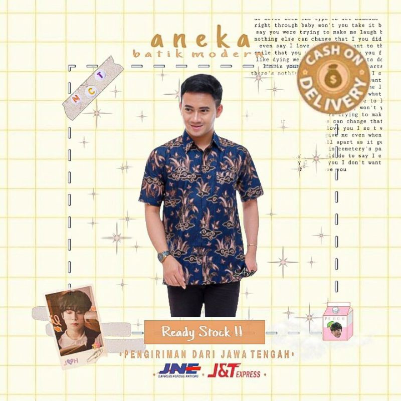 KEMEJA HEM ATASAN BAJU BATIK PRIA LENGAN PENDEK KERJA KANTOR KONDANGAN BIRU DONGKER NAVI NAVY XXL