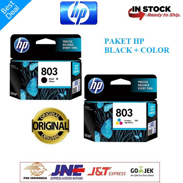 Paket Tinta HP 803 Black-Color Cartridge Hitam Dan Warna Original