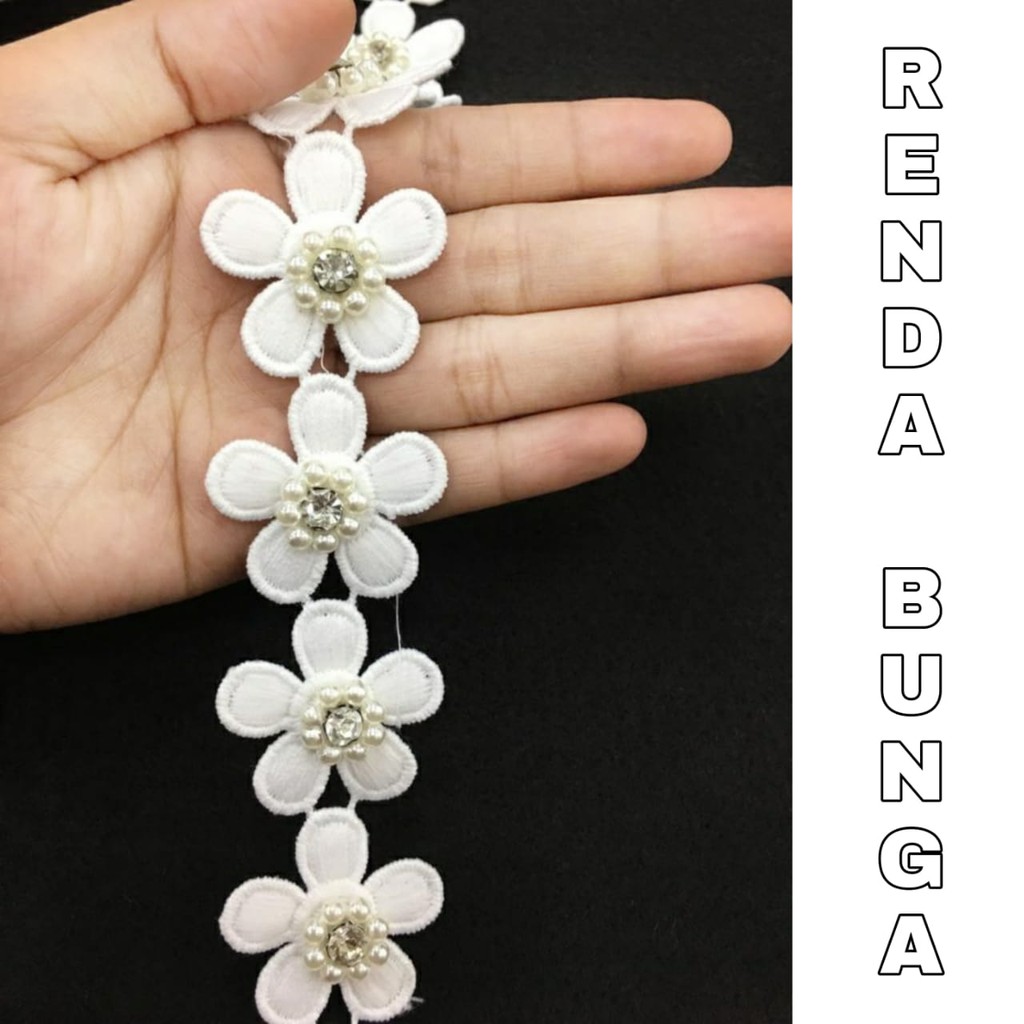 1 LUSIN - RENDA GIPER BUNGA MATA MUTIARA - RENDA BORDIR - 3 CM
