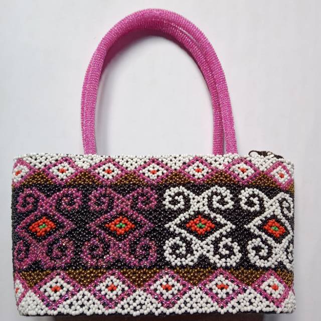 Tas tenteng manik rendah motif dayak khas banjar/tas manik kalimantan/oleh oleh martapura