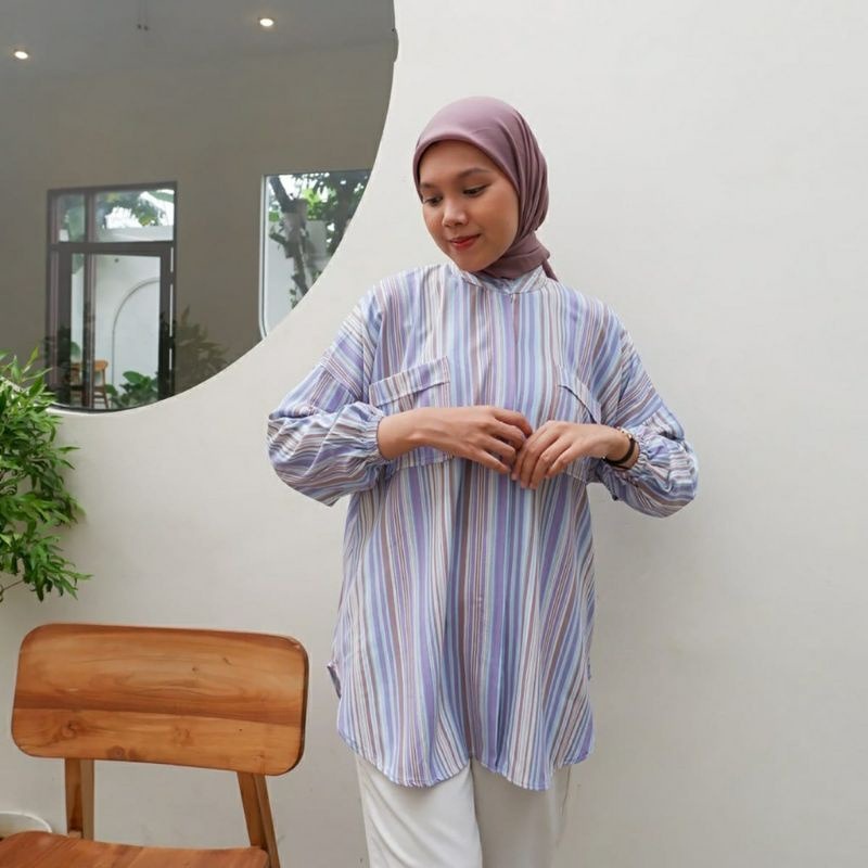 GSC - Sierra Candy Stripe Tunik Wanita Muslim / Kemeja Sierra Pocket