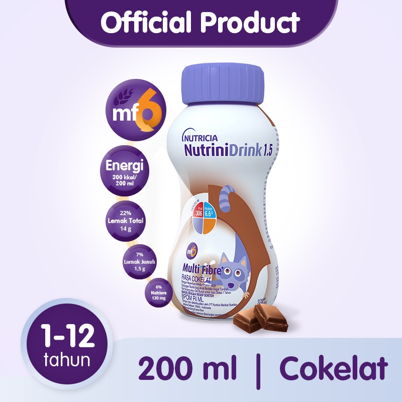 Nutricia nutrinidrink cair 200ml rasa coklat (susu kebutuhan medis khusus usia 1-12 tahun)