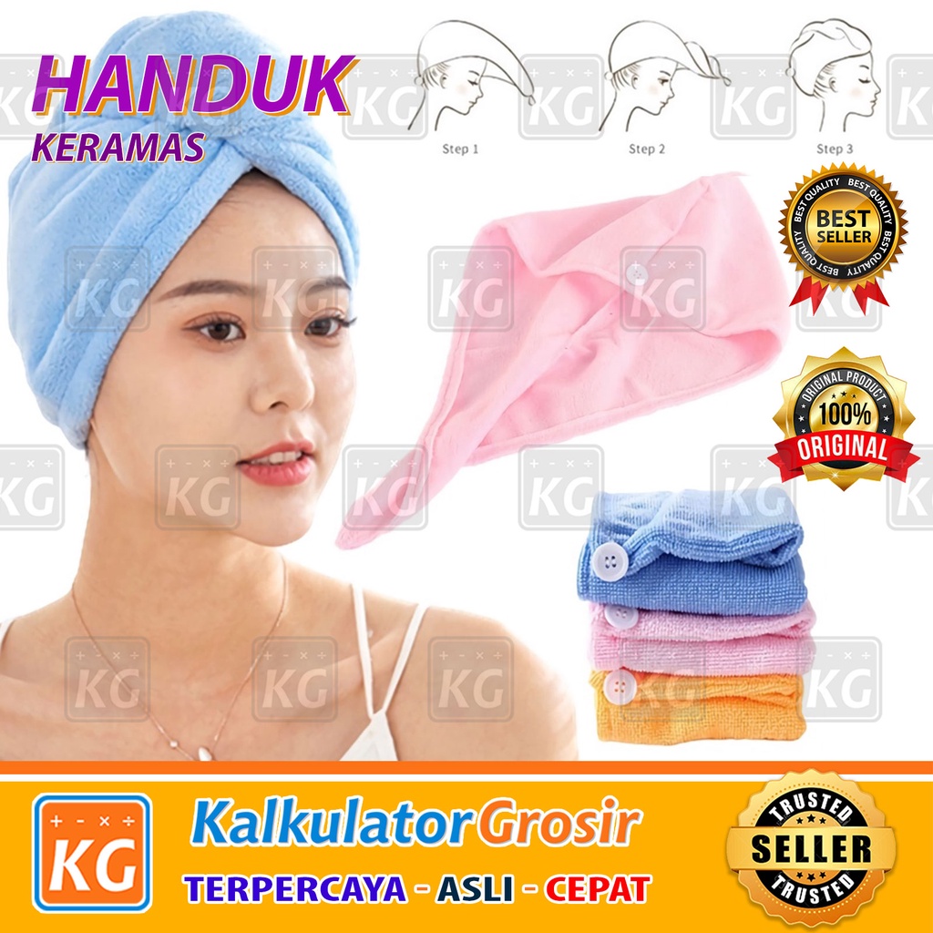 Handuk Keramas Hairtowel Handuk Turban Microbulu Handuk Kancing Kramas Handuk Rambut Gampang Dipakai dan Gunakan Microfiber Lap Pengering Rambut Kepala Import Large 63x20cm