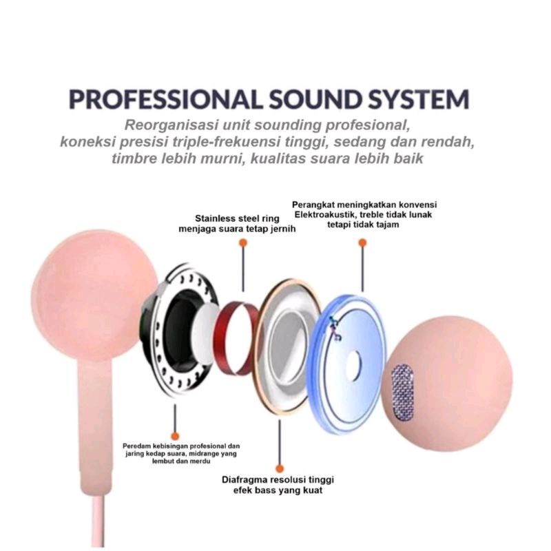 Earphone U19 Handsfree Headset Macaron Extra Bass Color