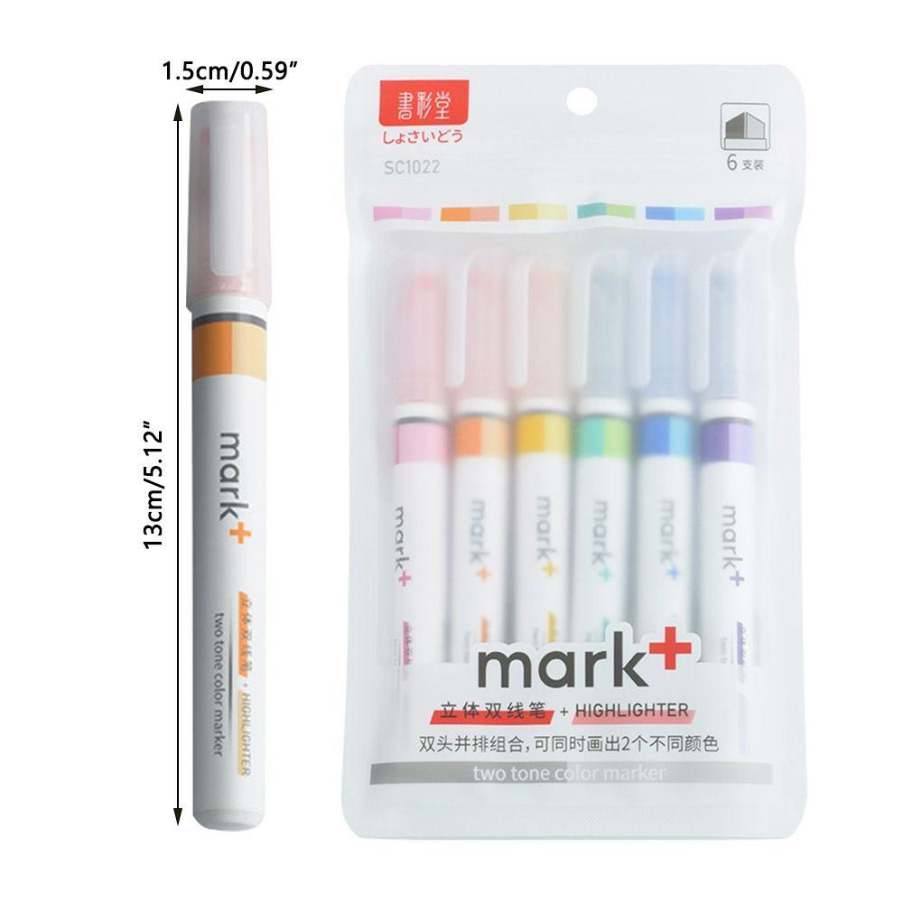 Preva 6PCS/Set Stabilo Pen Set Warna Permen Kreatif Alat Tulis Menggambar Graffiti Double-line Alat Tulis Color Pen