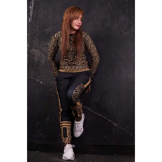 distributor pakaian olah raga termurah aerobic zumba fitness SERIES FENDI BLACK GOLD LONGSLEEVE JUMP