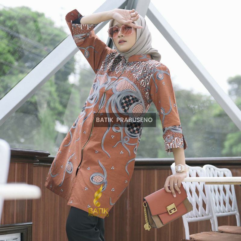 Tunik Wanita Motif Tantri Batik Wanita Batik Printing Zipper Depan Busui Friendly Batik Prabuseno Ba