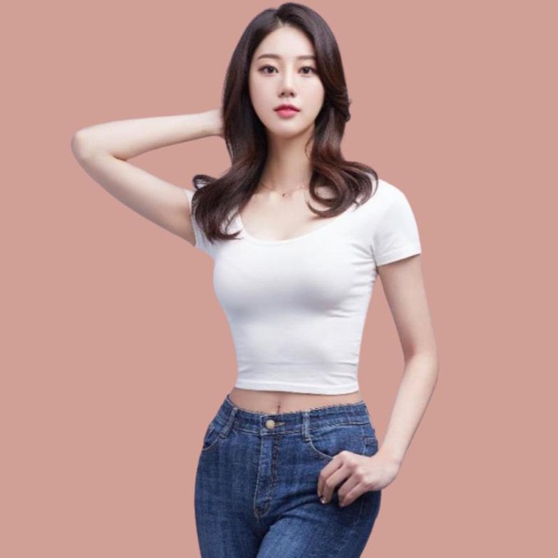 (COD) OH Fashion Kaos Olivia Low Neck Crop Top #2462