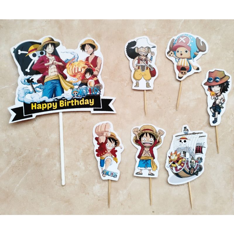 hiasan nasi tumpeng cake topper hiasan kue ulang tahun satu set karakter one piece