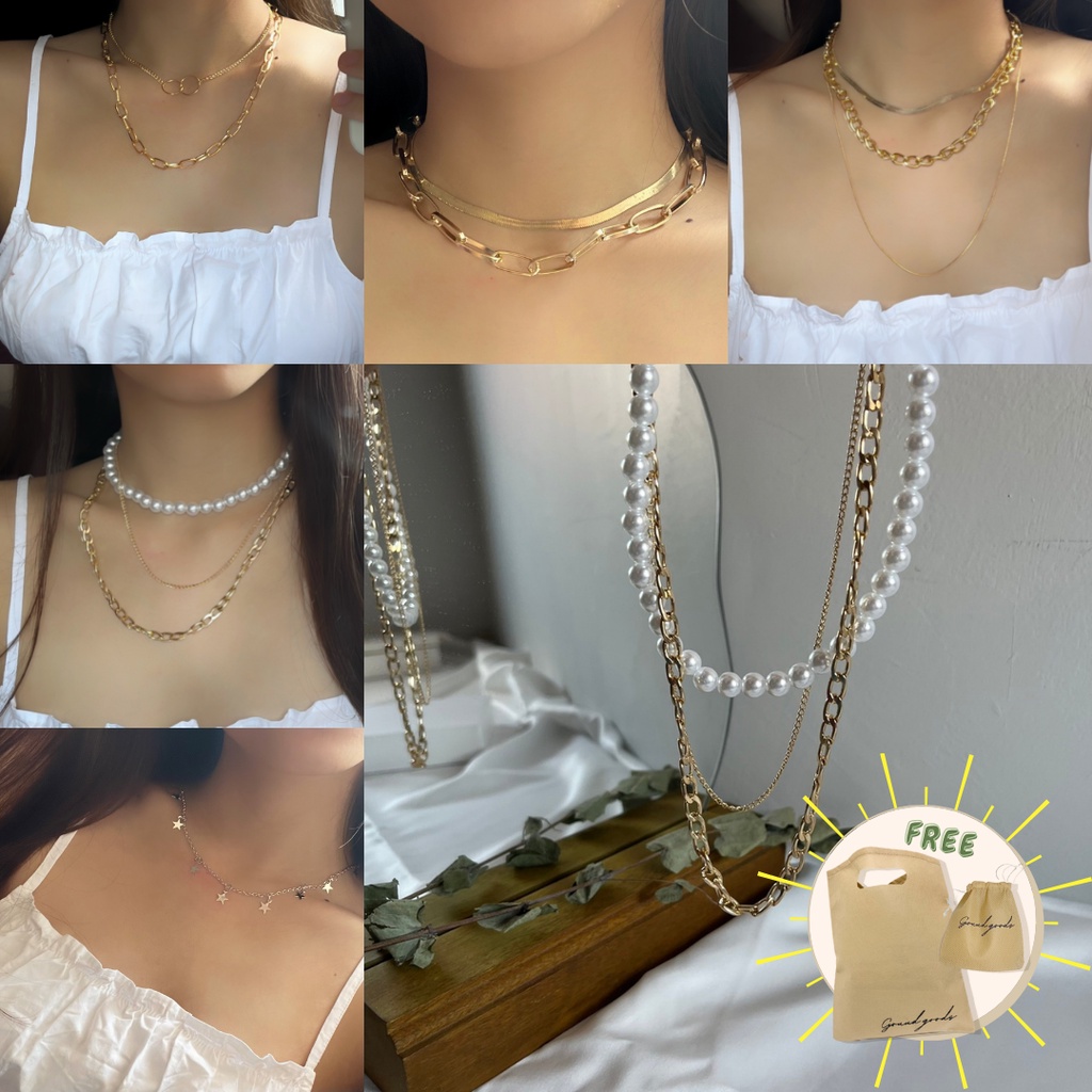 Necklace / Kalung Wanita Korea / Aksesoris Wanita / Kalung Rantai / Kalung Aesthetic / Kalung Layer Polos