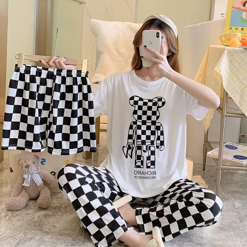 AJW Shop Piyama 3in1 | Piyama Import Dewasa | Setelan Wanita Kekinian | Baju Tidur Wanita Dewasa-Richaro Putih