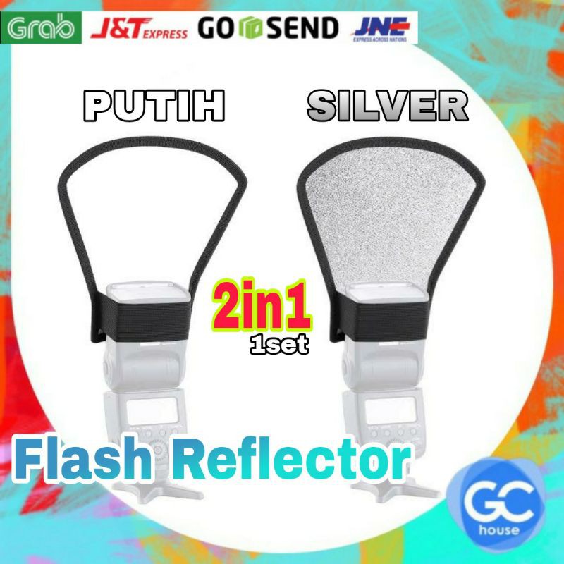[ 2 in 1 ] Universal Flash Reflector Diffuser Softbox SILVER WHITE Reflektor Bouncer Speedlite