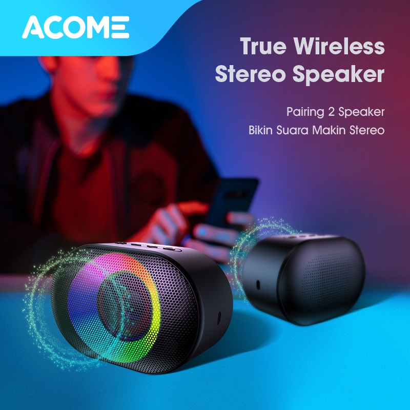 ACOME Speaker Bluetooth 5.0 10W IPX6 Waterproof RGB Light Rhyme Rave Party Garansi Resmi 1 thn A10