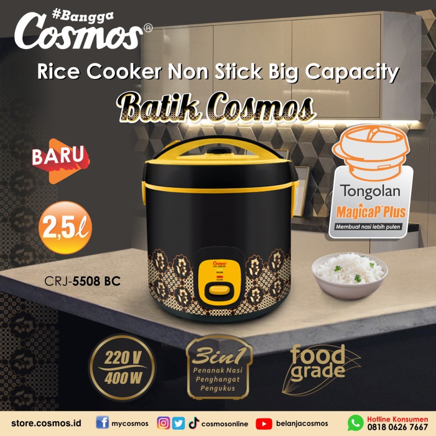 Magic Com Cosmos CRJ-5508 BC Big Capacity 2.5 Liter Rice Cooker Cosmos CRJ-5508BC