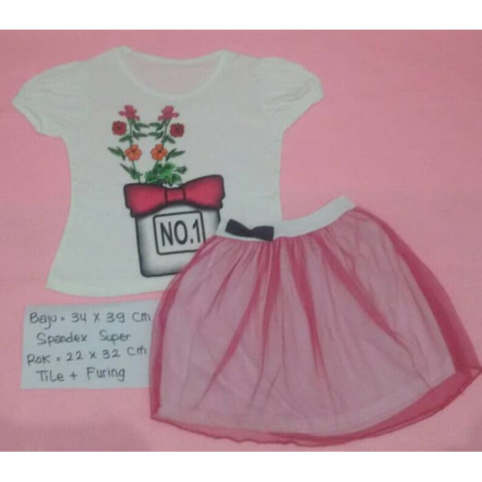 baju setelan bunga rok tile furing anak kids cewek girl