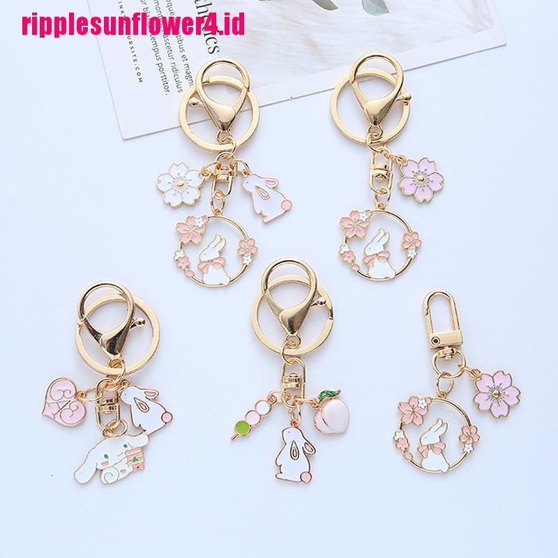 Charms C Kalung Rantai Dengan Liontin Kartun Kelinci / Kucing / Bunga Sakura Untuk Wanita