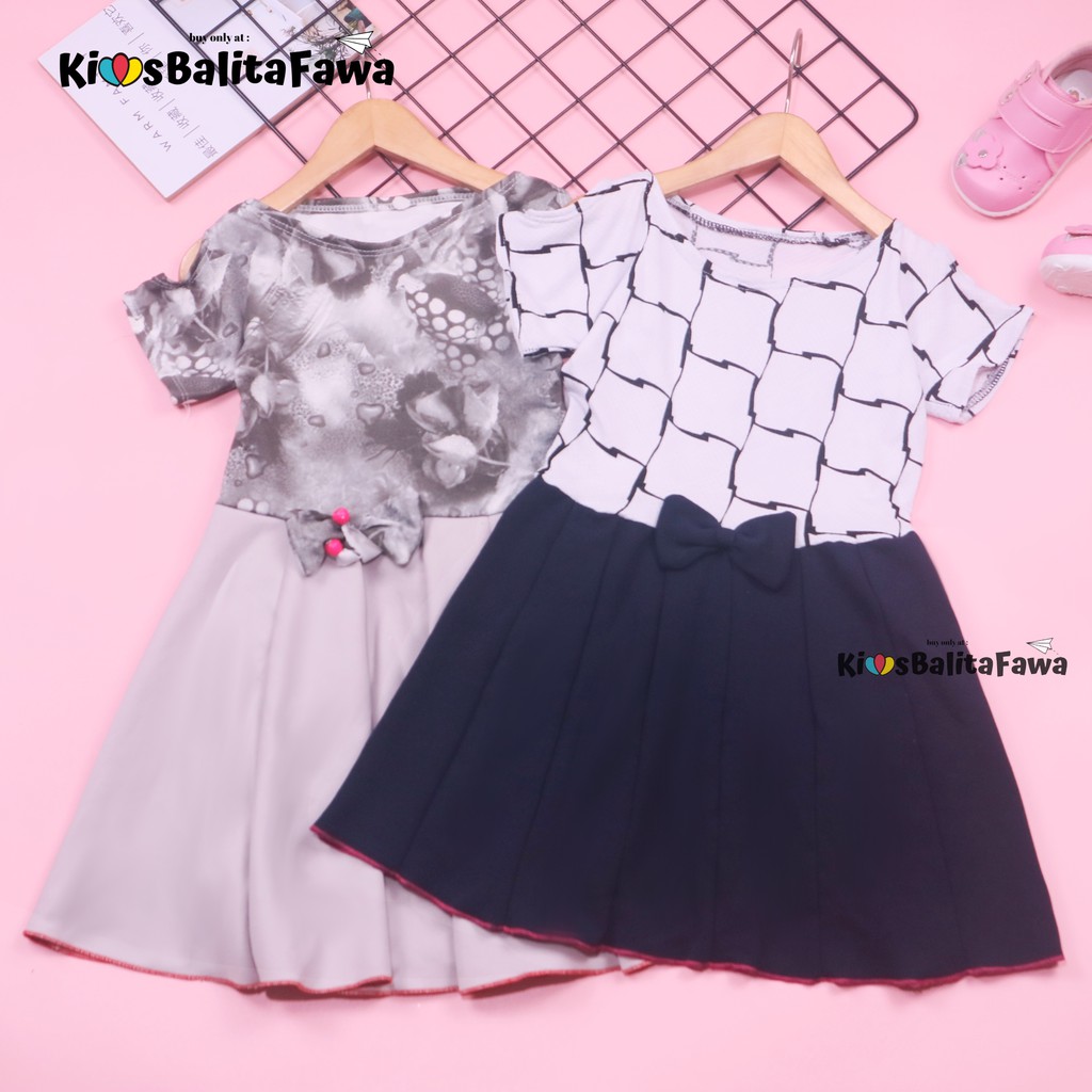 Dress Sabrina Pita 4-5 Tahun / Dres Anak Perempuan Lengan Motif Murah Pesta Fashion Baju Cewek Dres